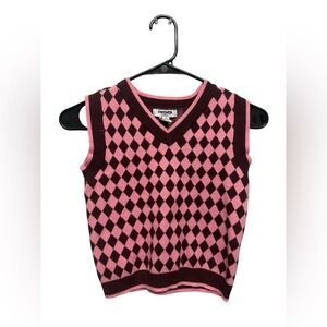 RSO Pink and Black Argyle Sweater Vest